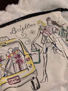 Brighton Cream Canvas Cosmetic Pouch with Yellow and Green Accents